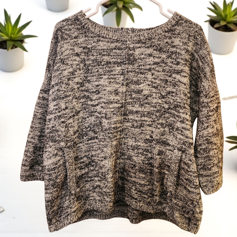 Eileen Fisher Black Organic Cotton & Baby Alpaca Ballet Neck Box Top Sz Medium
